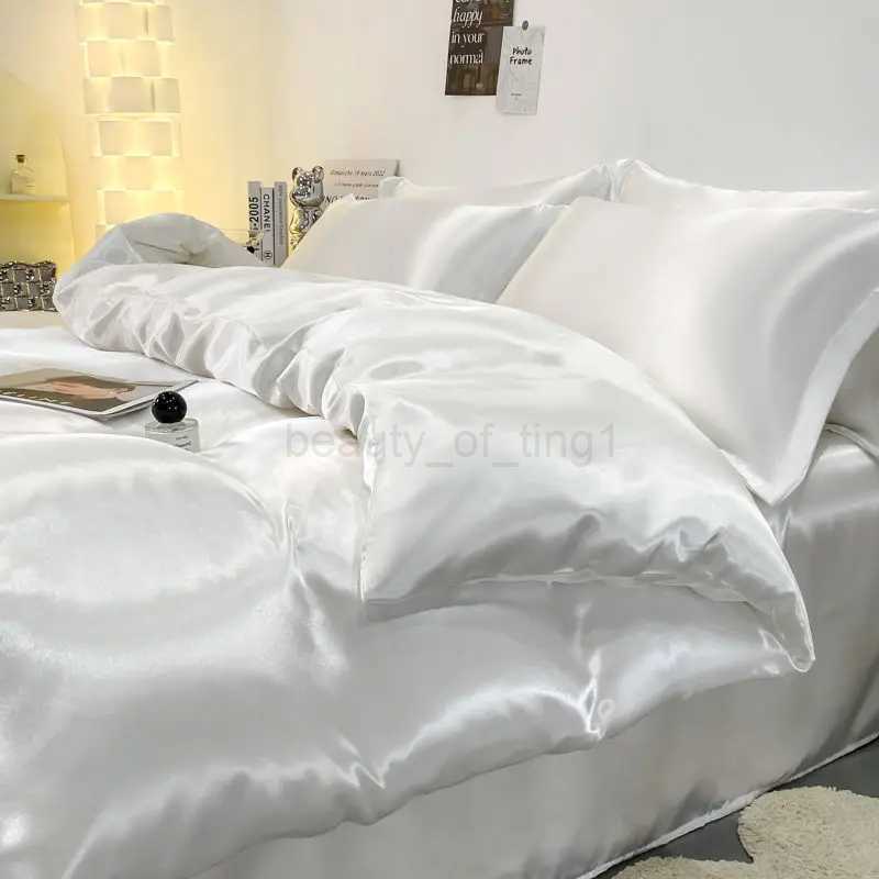 Silk bed Sheet 1/4pcs Set European Style Pure Color Mulberry Silk Satin Quilt Cover Summer Naked Sleeping Bedding BedXQ240708