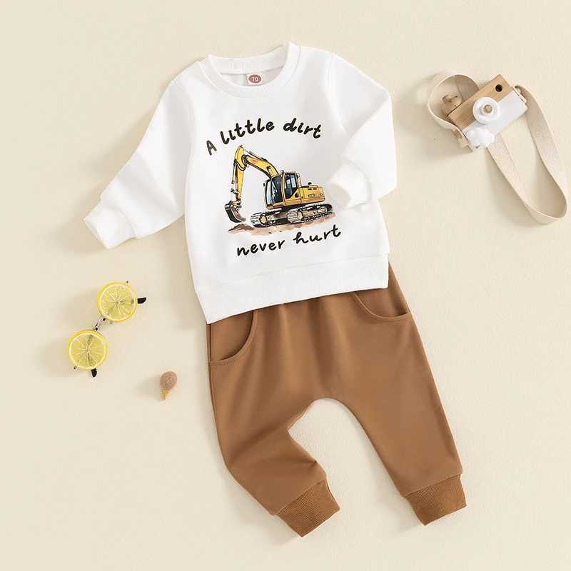 Clothing Sets 0-3Y Toddler Boys Fall Pant Outfits Excavator Letter Print Long Sleeve Pullover Sweatshirt and Sweatpants Sets Kids Tracksuits R240708