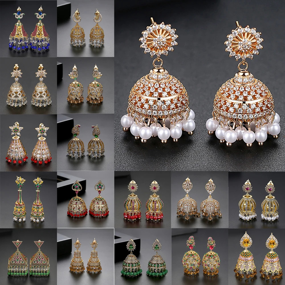 Vintage Bell Beads Crystal Zircon Tassel Drop Dangle Earrings Fashion Indian Dubai Bollywood Jhumka Jhumki Gold Plated Jewelry 240701