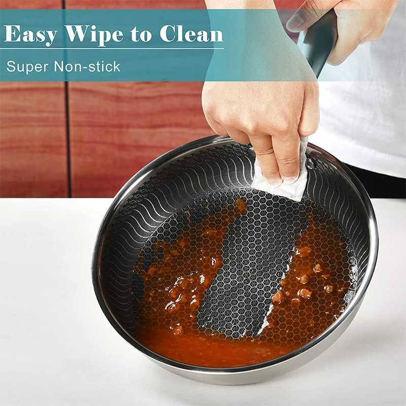 Pans LMETJMA stainless steel frying pan non stick honeycomb frying pan with Lid sensing ceramic electric gas cookware compatible with KC0480L2403