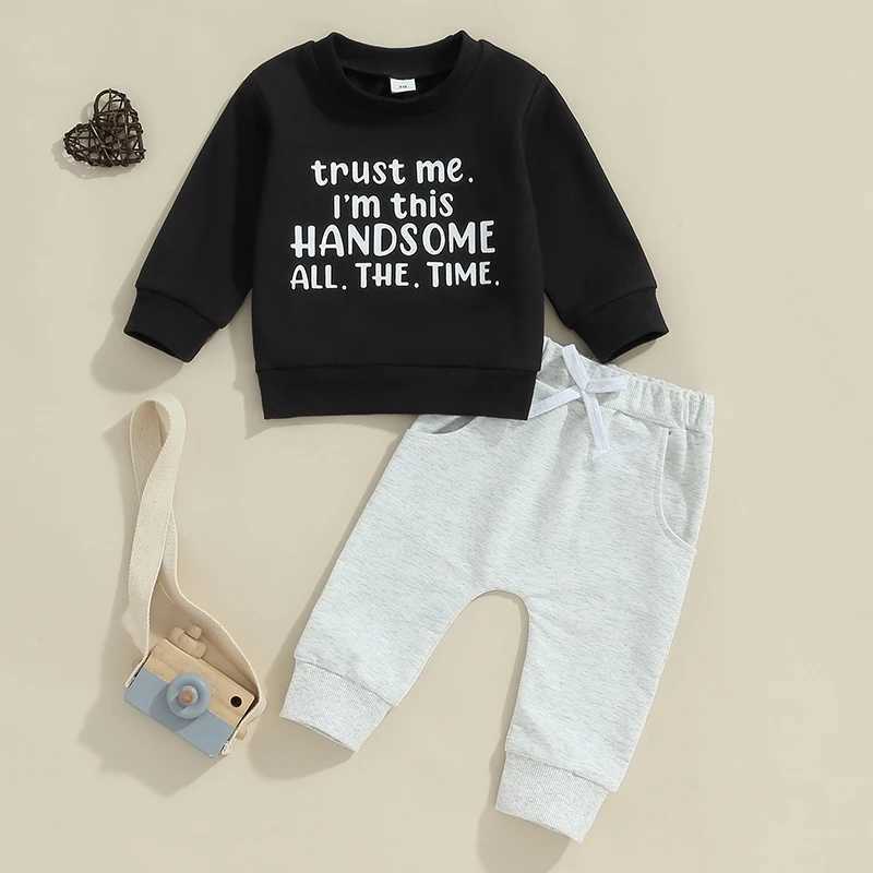 Clothing Sets 0-3Y Little Boy Spring Fall Outfits Letter Print Long Sleeve Sweatshirt and Pants Sets Toddler Clothes 2024 New Boys Tracksuits R240708