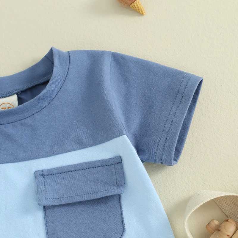 Clothing Sets Pudcoco 2Pcs Baby Boy Summer Outfits Short Sleeve Contrast Color T-Shirt + Pocket Shorts Set Toddler Clothes 0-3T R240708