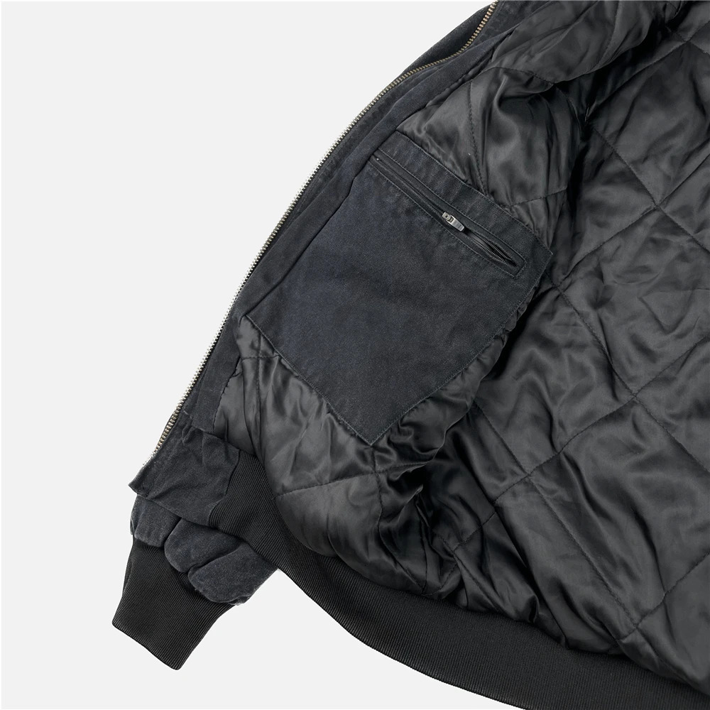 Washed Canvas Padded Jacket Men Unisex Zipper Hooded Coat Streetwear 240701