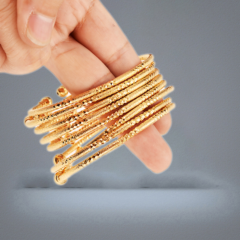 Can Open Fashion Dubai Bangle Jewelry solid Fine Yellow Gold Filled Dubai Bracelet for girl student daughter Africa Arab Items