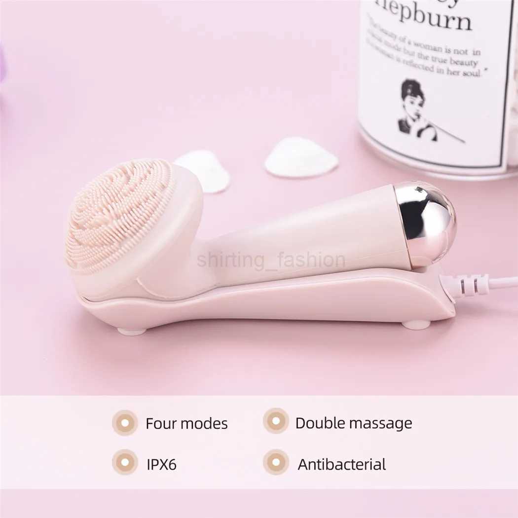 Electric Silicone Facial Brush Cleaner Vibration Roller Massage Pore Cleansing Instrument Waterproof Rechargeable Beauty ToolCL240708