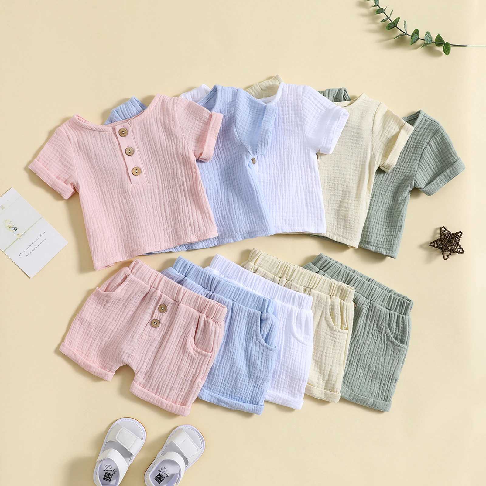 Clothing Sets 2023-05-29 Lioraitiin 0-3Years Toddler Baby Boy Summer 2Pcs Clothing Short Sleeve Solid Crew Neck Top Shorts Casual Clothes R240708