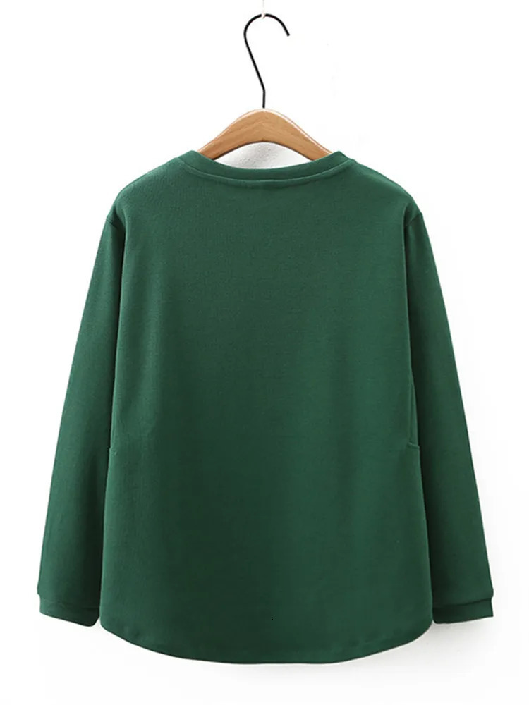 Plus Size Womens Clothing Round Neck Long Sleeve Sweatshirt Spring And Autumn Solid Color Polyester Casual Tops With Arc Bottom 240701