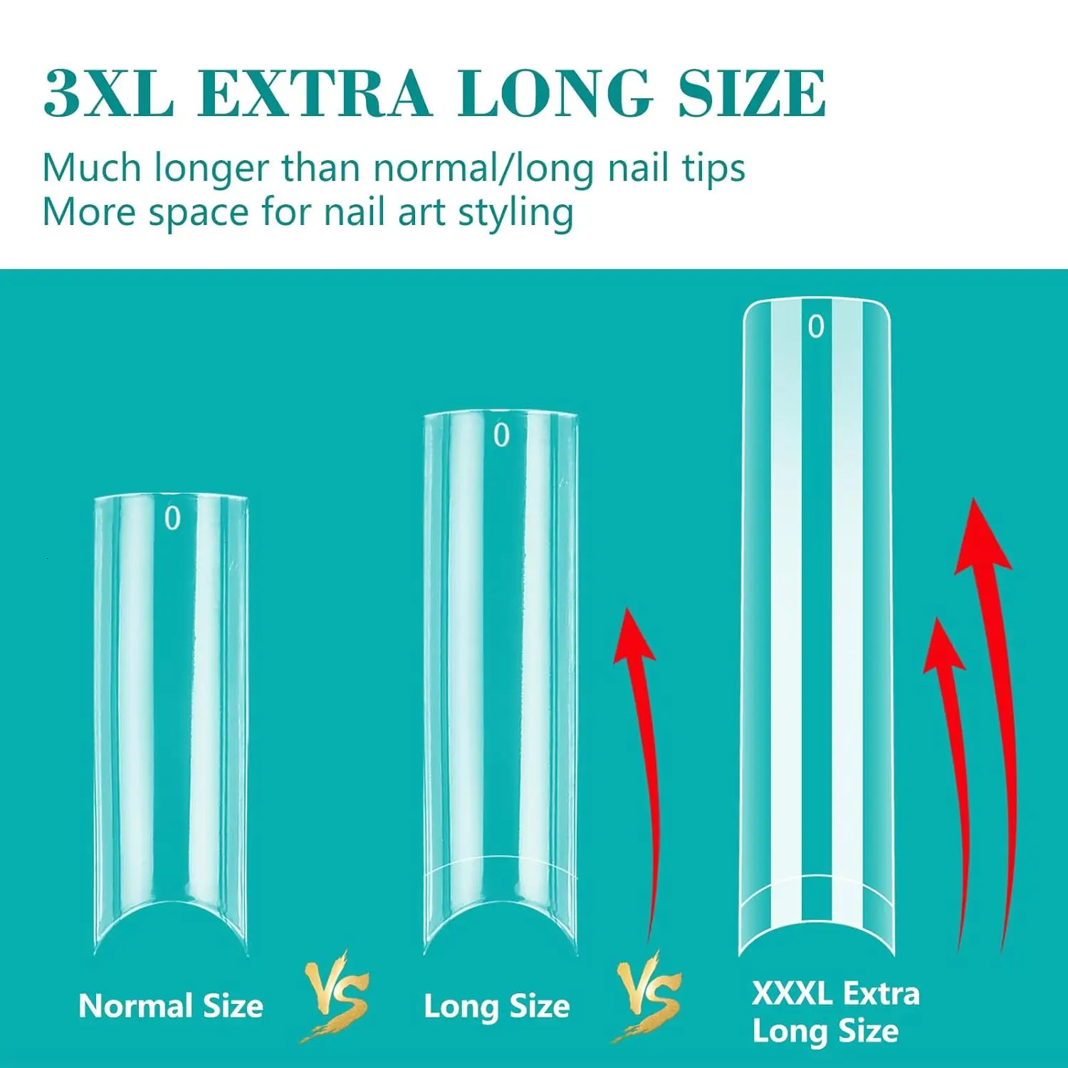 240PC Professional 3XL Super Long Transparent Square Nail Tip 12 Size Half Cap Acrylic Nail No C-Curve Rectangular False Nail Tip 240705