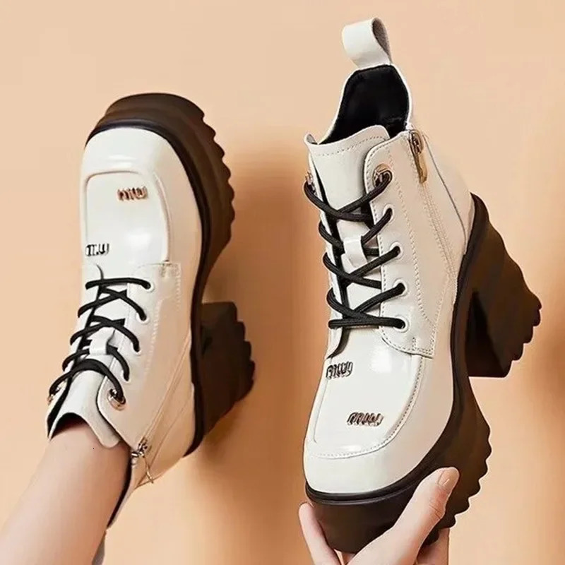 Chelsea Platform Boot High Heels Shoes 2024 Winter y Lace Up Ankle Boots Fashion Trend Zip Punk Pumps Botas Mujer 240705