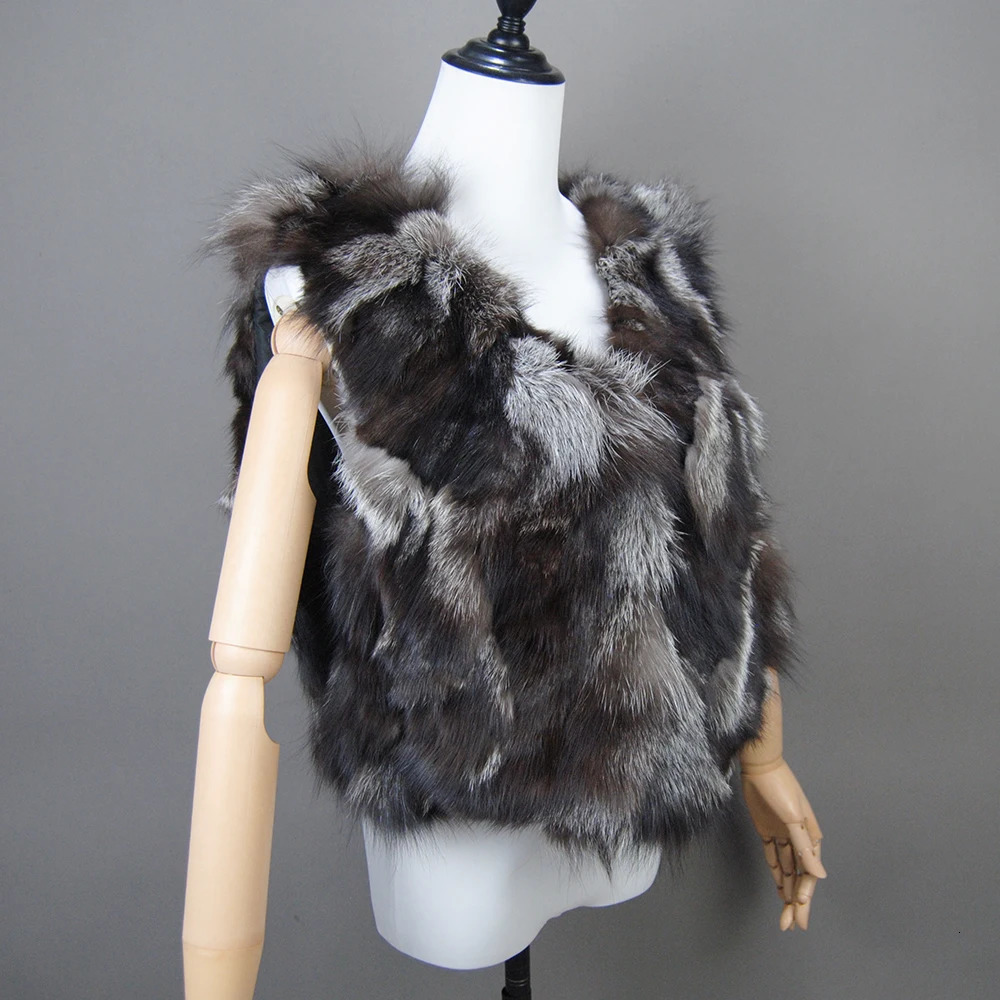 Fox Fur Gilet Real Fur Short Women Natural Winter Feminino Genuine Fur Vest Female Real Short Fur Vest Colete De Inverno 240704