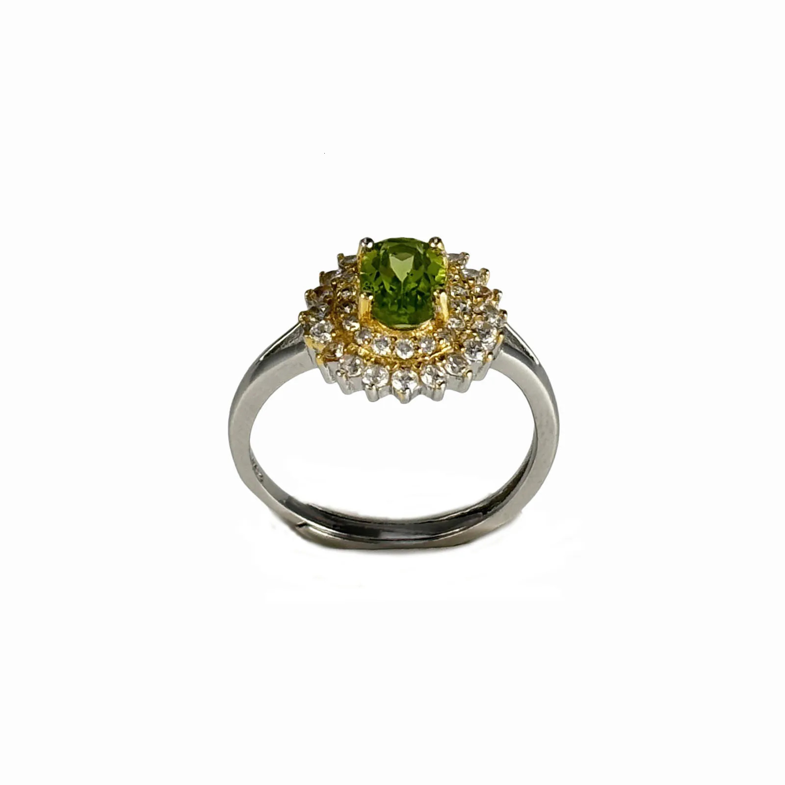 Halo ring with green Peridot 240626