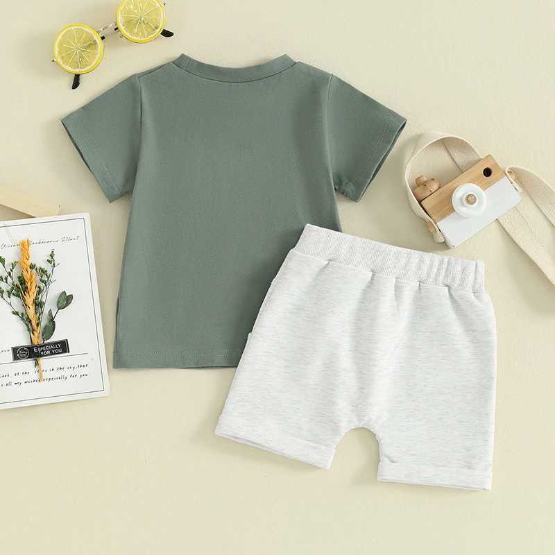 Clothing Sets 2024-02-22 Lioraitiin 0-3Y Summer Kids Baby Boys Clothes Sets Fuzzy Letter Embroidery Short Sleeve T-shirts+Pocket Shorts Outfit R240708