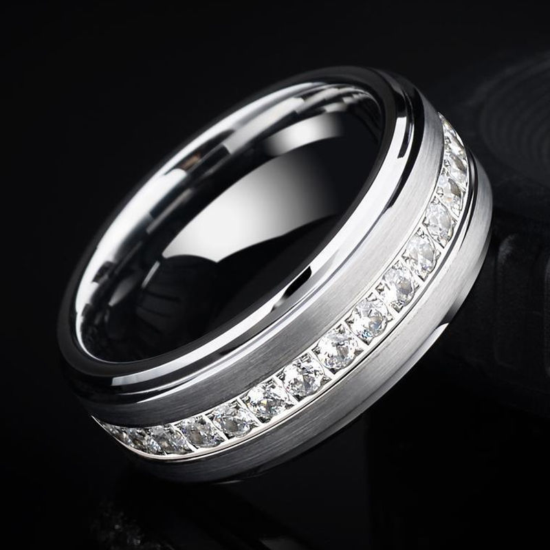 Wedding Rings Ring for Men Women Tungsten Engagement Band Inlay Black Carbon Fiber and Shiny CZ Stones Customized 220912