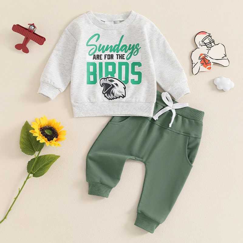 Clothing Sets 2024-05-27 Lioraitiin Baby Boy 2 Piece Fall Outfit Letter Rugby Print Long Sleeve Sweatshirt Elastic Waist Pants with Pockets S8U7