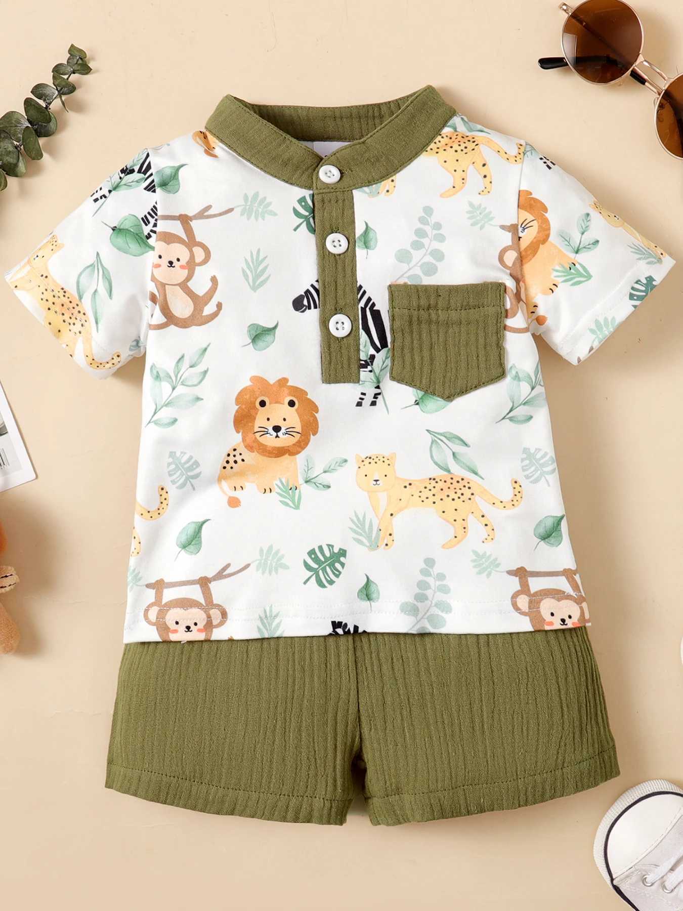 Clothing Sets 2PCS Infants Baby Boys Summer Fashion Clothes 3-24M Toddler Baby Boys Cute Animal Printed Gentlemans suit R240708