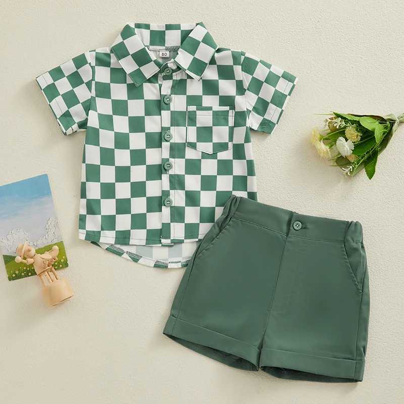 Clothing Sets Summer Toddler Boys Gentleman Outfit Clothing Checkerboard Print Button Short Sleeves Shirt and Shorts Set for Formal Wear