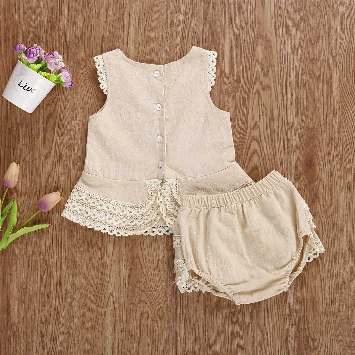 Clothing Sets 2 Pcs Babys Summer Suit Sleeveless Lace Vest Top Layered Hem + Tiered Skirt Panty Outfit for Toddler Girl 6M-4Y R240708