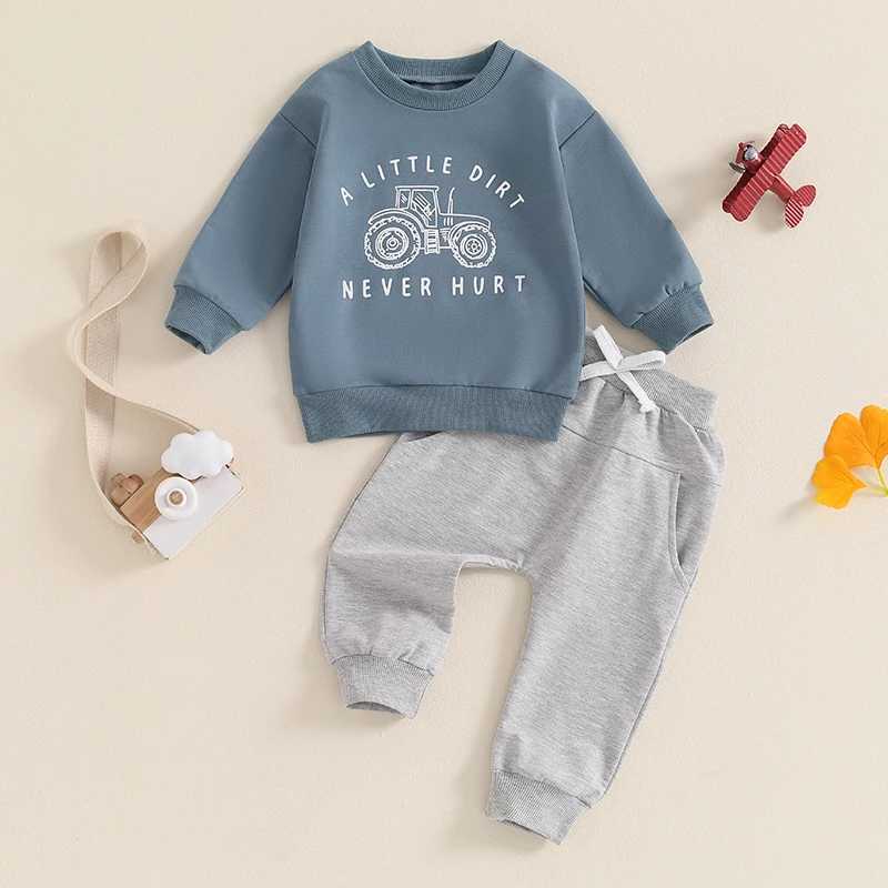 Clothing Sets Baby Boy Fall Outfits Tractor Letter Print Long Sleeve Sweatshirt Tops and Pants Sets Toddler Clothes Kids Casual Tracksuits R240708