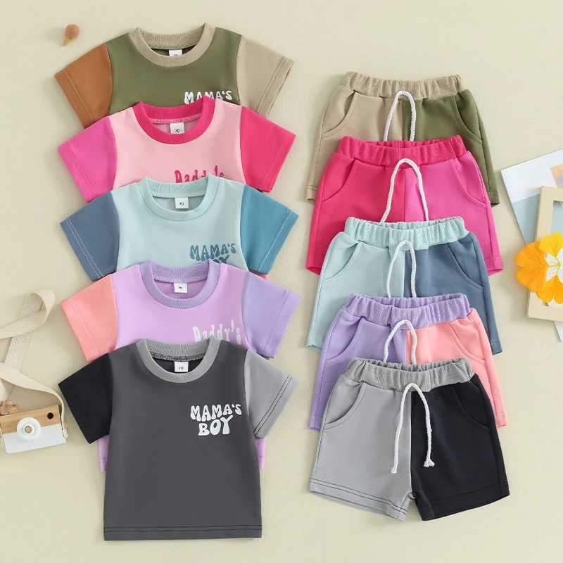 Clothing Sets 2023-12-29 Lioraitiin 0-3Y Toddler Baby Boys Girls Summer Outfits Short Sleeve Contrast Color Tops and Pocket Shorts ClothesSet R240708