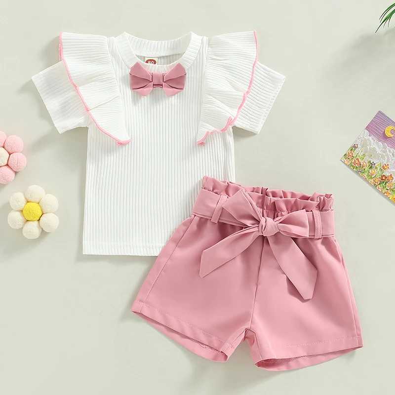 Clothing Sets 2022-12-28 Lioraitiin 0-4Years Toddler Girl Summer Clothes 2Pcs Outfits Short Sleeve Ribbed Ruffled Bowknot T-Shirt Shorts Belt R240708