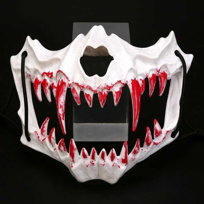 Half-face Blood Mask Men Dragon Tiger Wolf Mask Horror Halloween Costume Cover Props Animal Skeleton Mask Party Cosplay PropsXJ240905