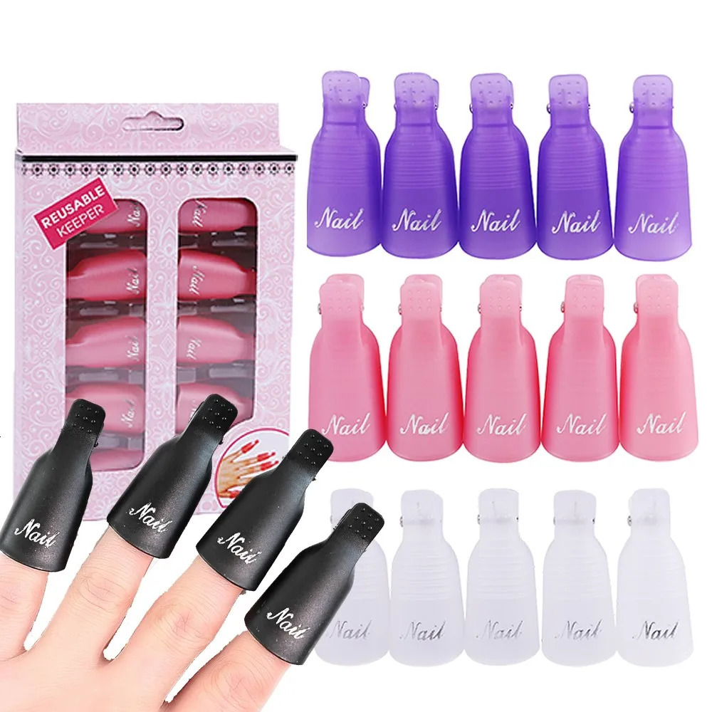 10 pieces/box UV gel polishing removal clip Color acrylic nail art soap cap clip DIY nail cleaning handle finger packing tool 240705