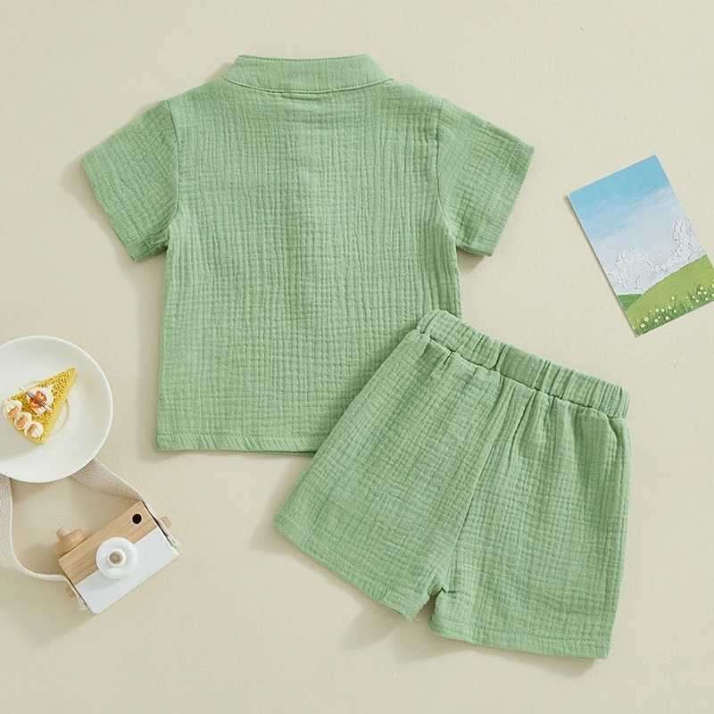 Clothing Sets Baby Kids Boys Clothing Set Casual Short Sleeve Button Up Tops and Solid Color Shorts Toddler Set Summer Outfit JWAR