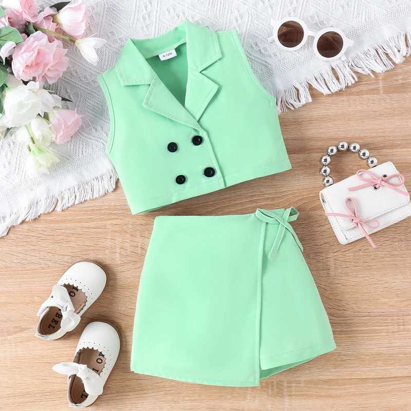 Clothing Sets Pudcoco Toddler Kids Baby Girl 2 Pcs Suit Sleeveless V Neck Double Breasted Tank Tops with Skirt Summer Outfits 6M-4T R240708