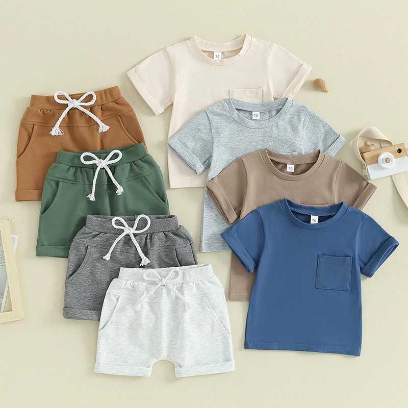 Clothing Sets 2Pcs Baby Boy Summer Outfits Clothing Set Casual Short Sleeve O Neck Tops T-Shirt +Solid Color Shorts Set Infant Clothes Outfits