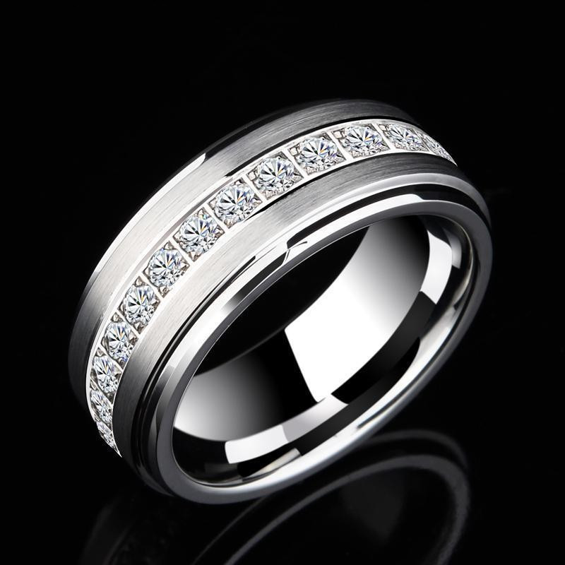 Wedding Rings Ring for Men Women Tungsten Engagement Band Inlay Black Carbon Fiber and Shiny CZ Stones Customized 220912