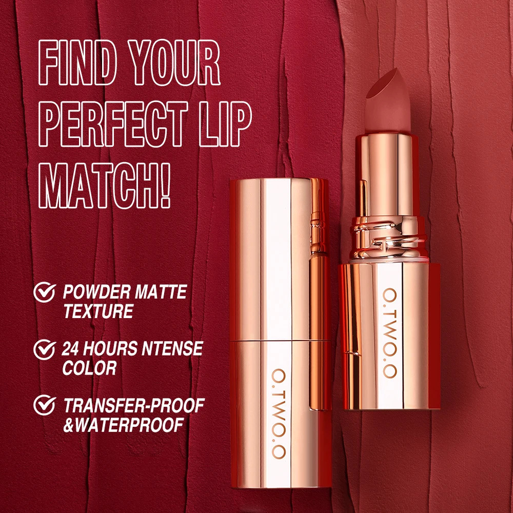 O. Two. O Matte lipstick Lasting Waterproof lipstick Stain Free Classic High Color Velvet Finish Lip Makeup 240705