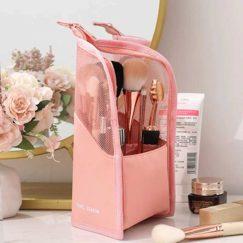 1 Pc Stand Cosmetic Bag for Women Clear Zipper Makeup Bag Travel Female Makeup Brush Holder Organizer Toiletry BagCL240708