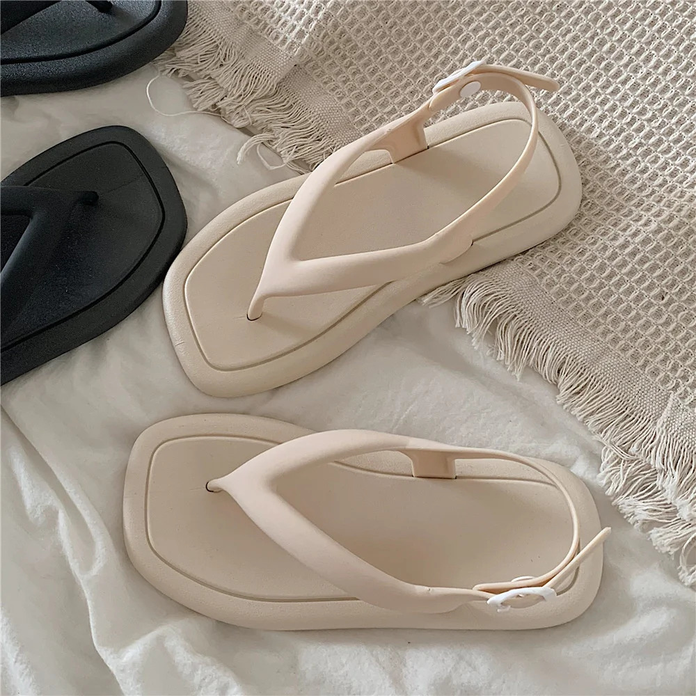 SP CITY Summer Fashion Personalized Womens Clip Toe Sandals Students Wear Simple Solid Beach Vacation Flip ps Soft Slipers 240702