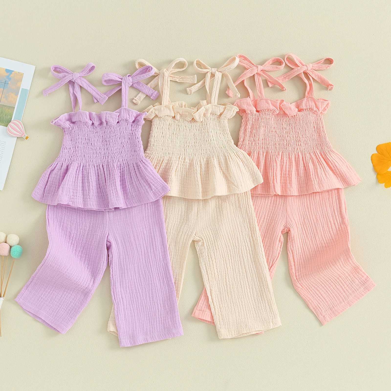 Clothing Sets Pudcoco Toddler Baby Girls 2 Piece Outfits Solid Color Sleeveless Camisole and Elastic Pants Set Baby Summer Clothes 6M-3T R240708