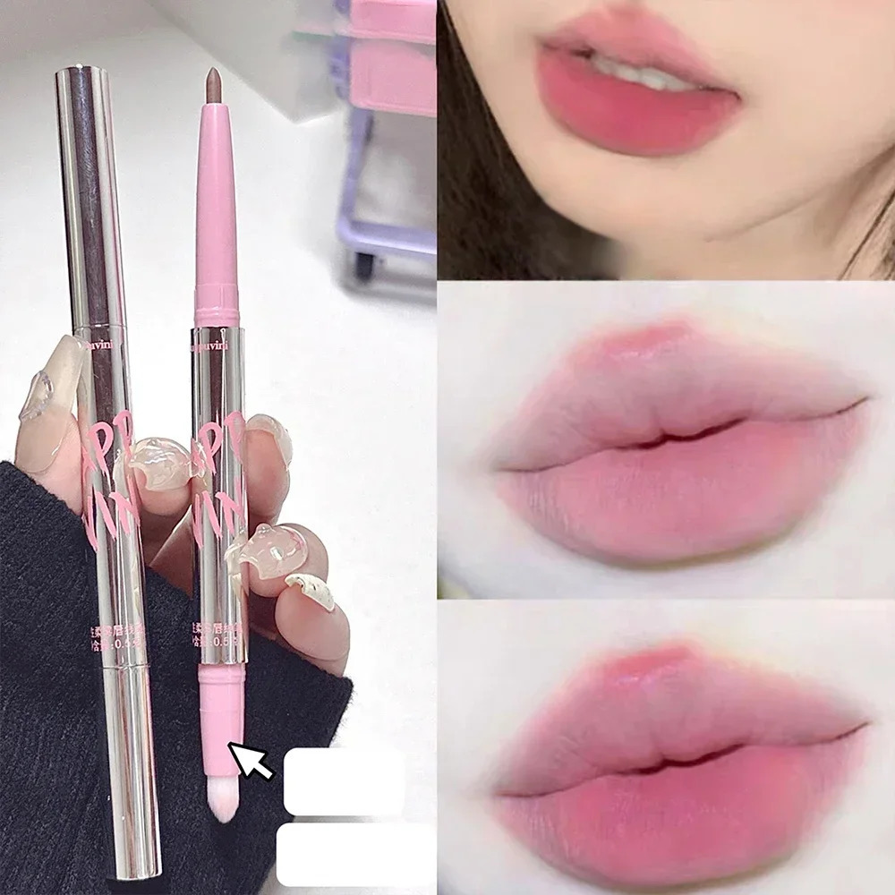 Lipliner matte lipstick pen silver tube waterproof durable lipstick contour non sticky cup lipstick pencil makeup 240705