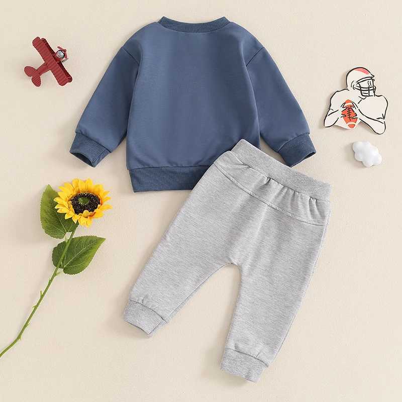 Clothing Sets 2024-05-27 Lioraitiin Baby Boy 2 Piece Fall Outfit Letter Rugby Print Long Sleeve Sweatshirt Elastic Waist Pants with Pockets S8U7
