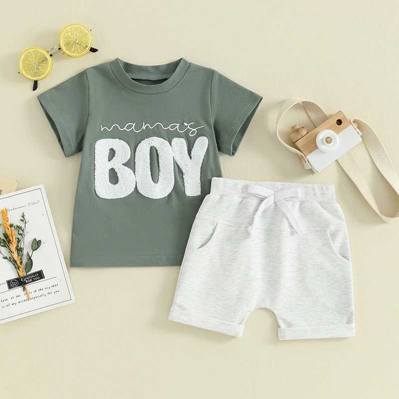 Clothing Sets 2024-02-22 Lioraitiin 0-3Y Summer Kids Baby Boys Clothes Sets Fuzzy Letter Embroidery Short Sleeve T-shirts+Pocket Shorts Outfit R240708