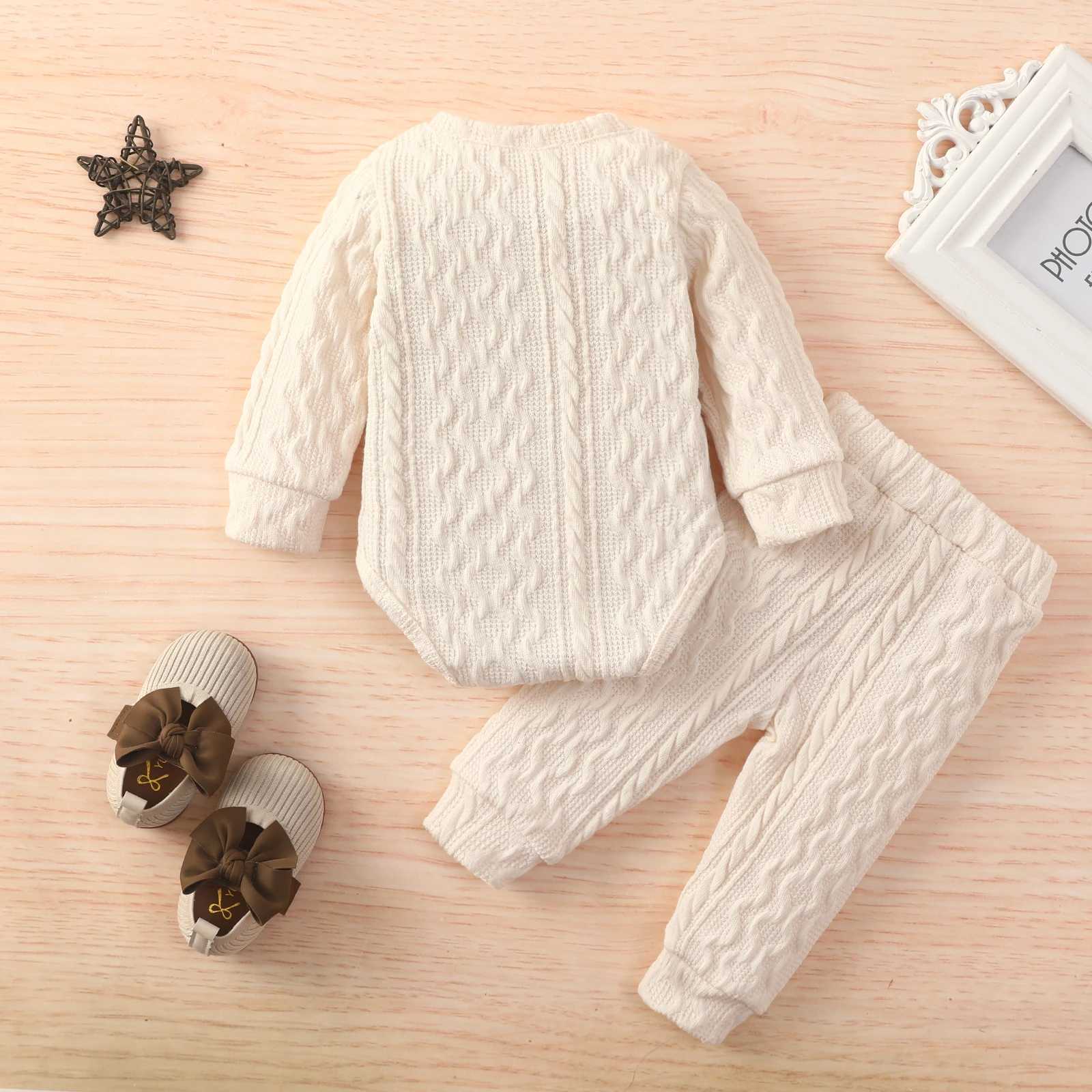 Clothing Sets Baby Girl Romper Tops Pants Suit Long Sleeve Round Neck Button Sweater Knitting Casual Trousers R240708