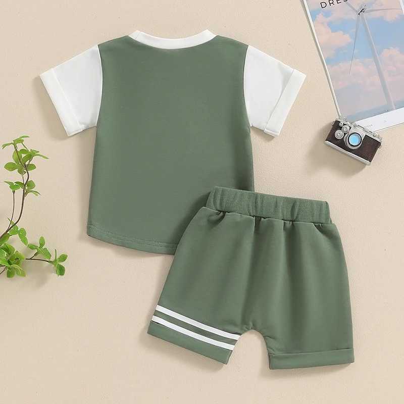 Clothing Sets 2024-03-26 Lioraitiin Summer Toddler Baby Boys 2PCS Shorts Sets Short Sleeve Contrast Color Tops and Drstring Shorts Sets R240708