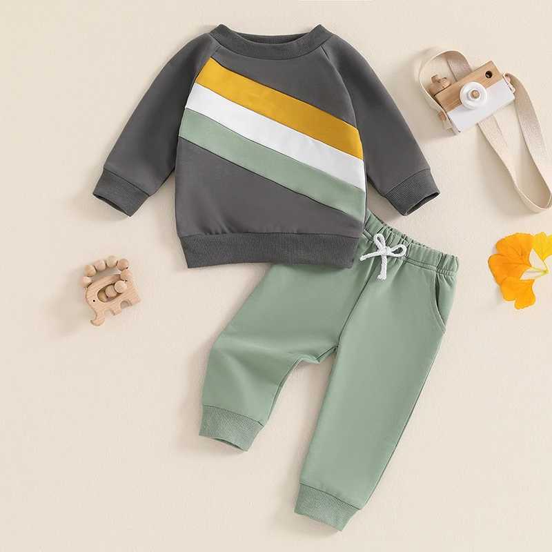 Clothing Sets Casual New Baby Boys Long Sleeve Outfits Clothes Fashion Striped Patchwork Sweatshirt Elastic Pants Suit for Baby Fall Clothing