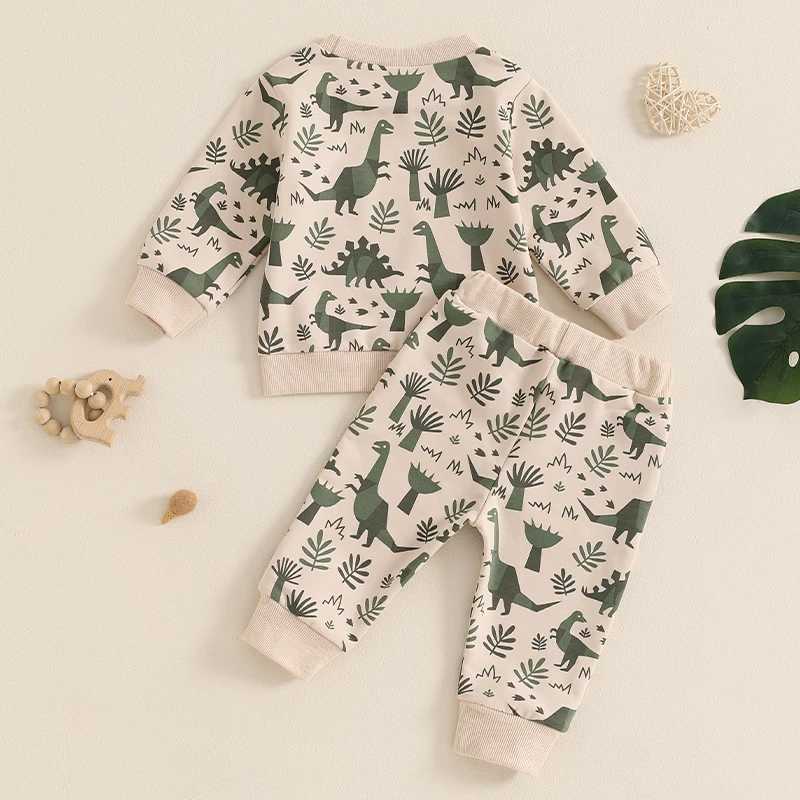 Clothing Sets Toddler Boys Fall Outfits Dinosaur Print Pocket Long Sleeve Sweatshirts and Long Pants 2Pcs Set Kids Casual Clothes R240708