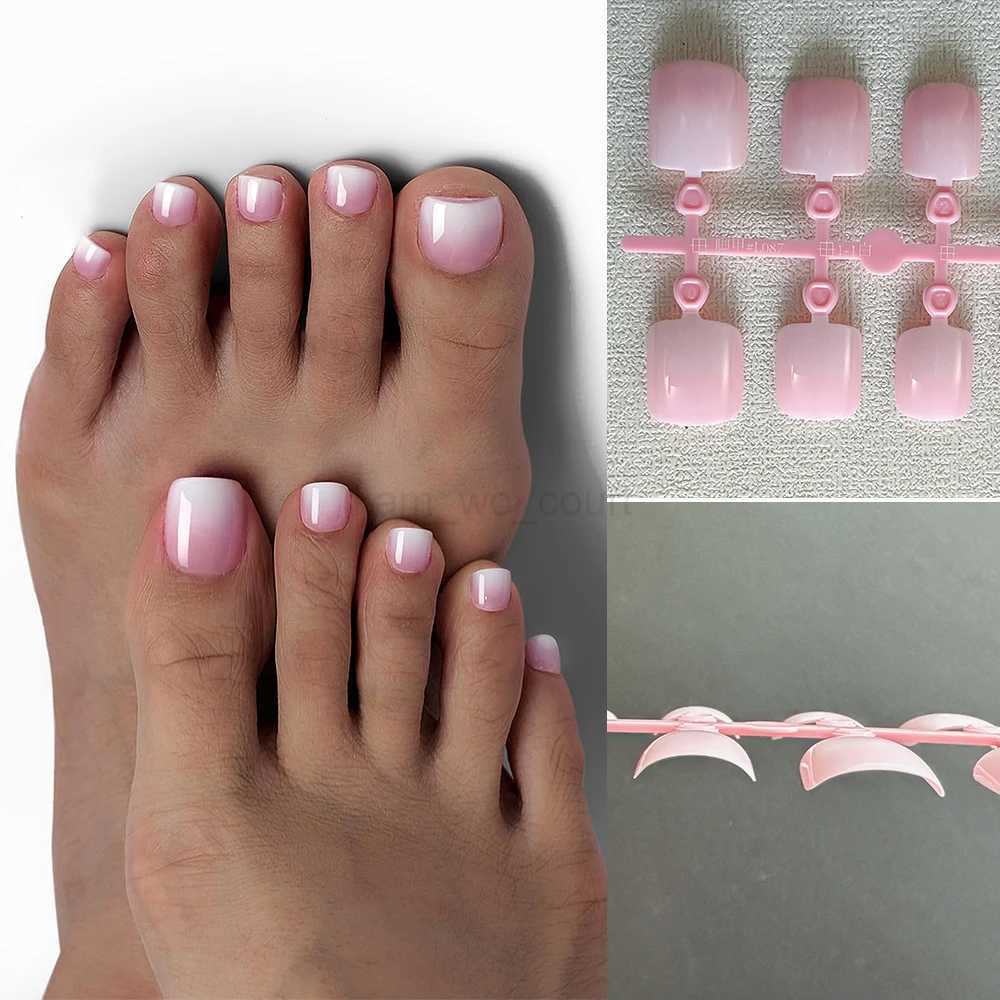 120Pcs Fake Toenails Nude Pink Short Square French Line False Toe Nails Detachable Press On Toenails Acrylic Soft ToeNails TipsM240708