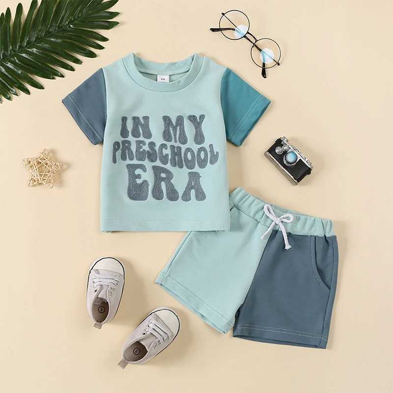 Clothing Sets 2024-03-28 Lioraitiin 2-6Y Kid Boy Summer Outfits Short Sleeve Letter Embroidery T-Shirt + Pocket Shorts Set Infant Clothes R240708