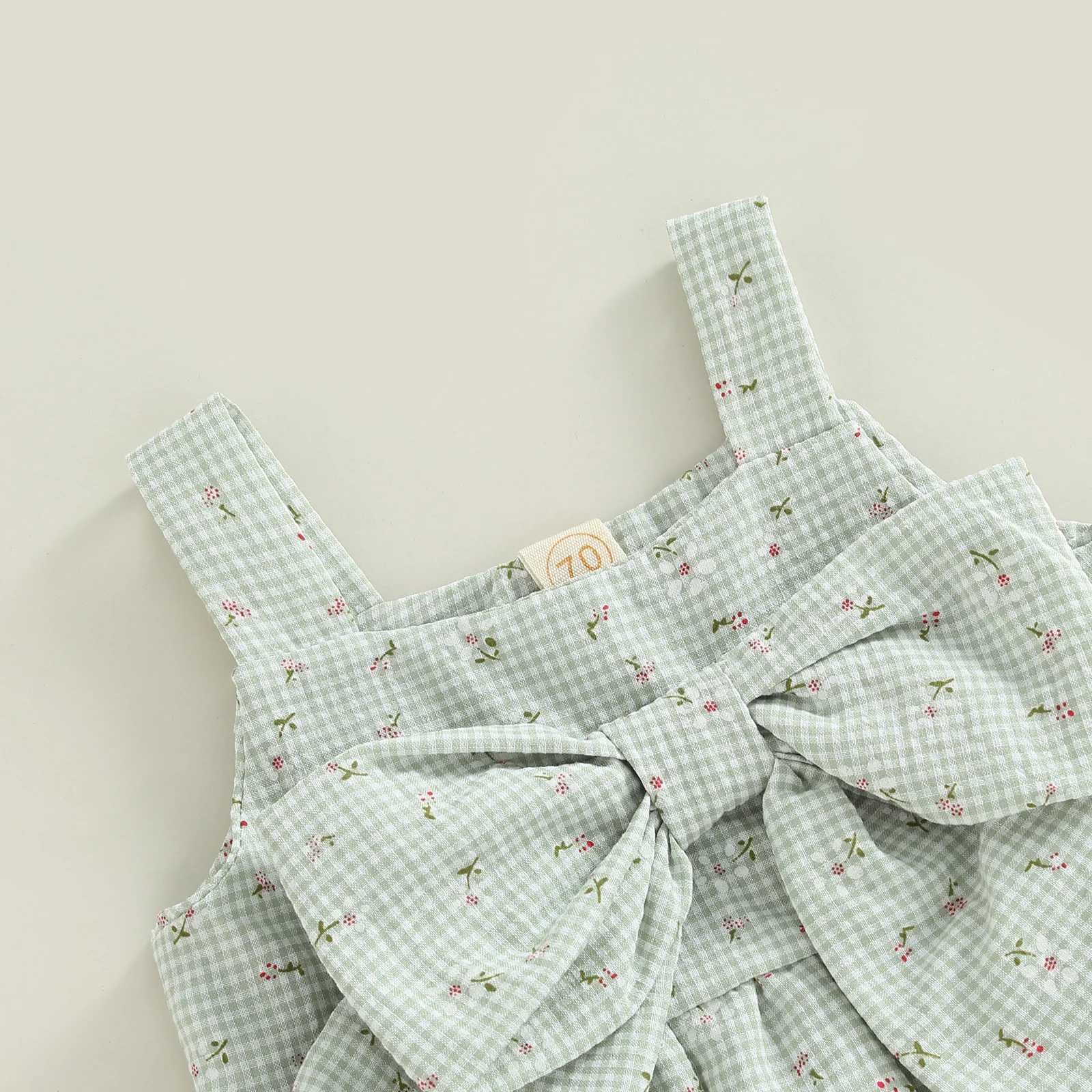 Clothing Sets Infant Baby Girl 2 Pcs Outfits Suit Plaid Pattern Floral Printed Bowknot Suspender Tops Shorts Set For Summer R240708