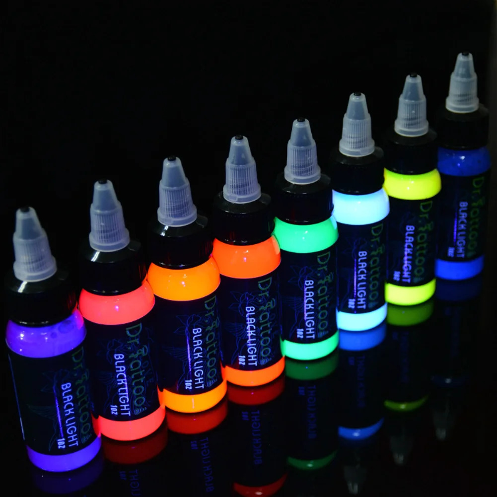 15/30ML high-quality fluorescent tattoo ink professional anent makeup body microbeads easy to color purple light pigment 240705