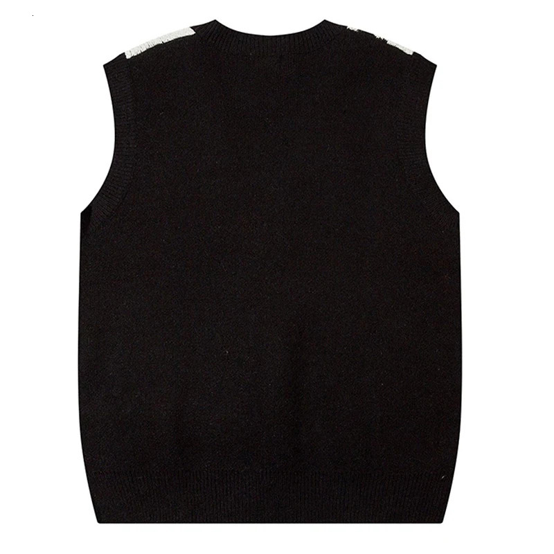 Color Matching Jacquard Women Sweater Vest Sleeveless Loose Outerwear Knitted Waistcoat Vintage Y2K Autumn Pullovers Tops 240704