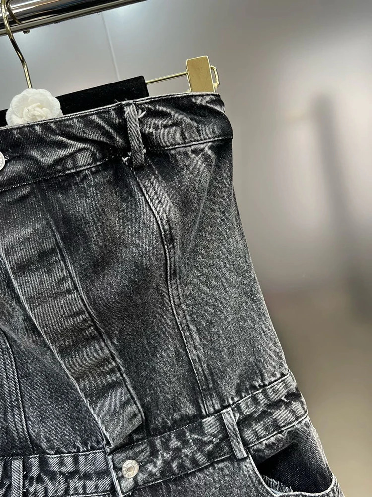CHICEVER Streetwear Denim Jumpsuits For Women Strapless Sleeveless Off Shoulder High Waist Cargo Pants Y2K Style Jumpsuit Female 240701