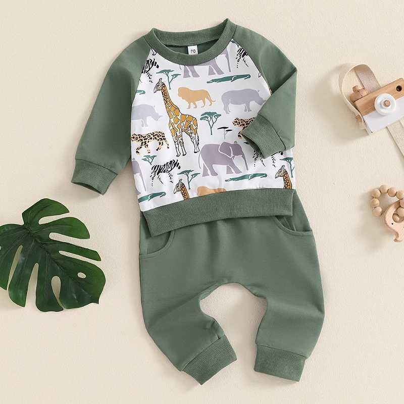 Clothing Sets Baby Boy Autumn Pant Sets Animal Print Long Sleeve Sweatshirt and Sweatpants Toddler Tracksuits Kids Clothes Casual R240708