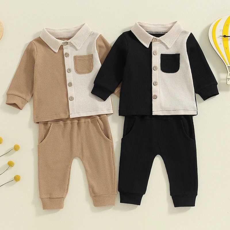 Clothing Sets 2024-05-29 Lioraitiin 6M-4Y Baby Boy Fall Outfits Classic Long Sleeve Contrast Color Shirt + Pants Set Toddler Warm Clothes