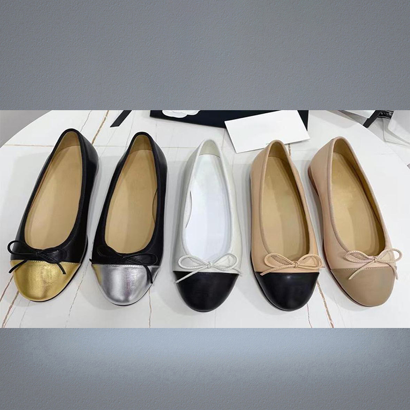 Brand Ladies Designer Ladies Flat Leather Shoes Comfortable Soft Sole Luxury Breathable Bow Ballerina Dress Shoes